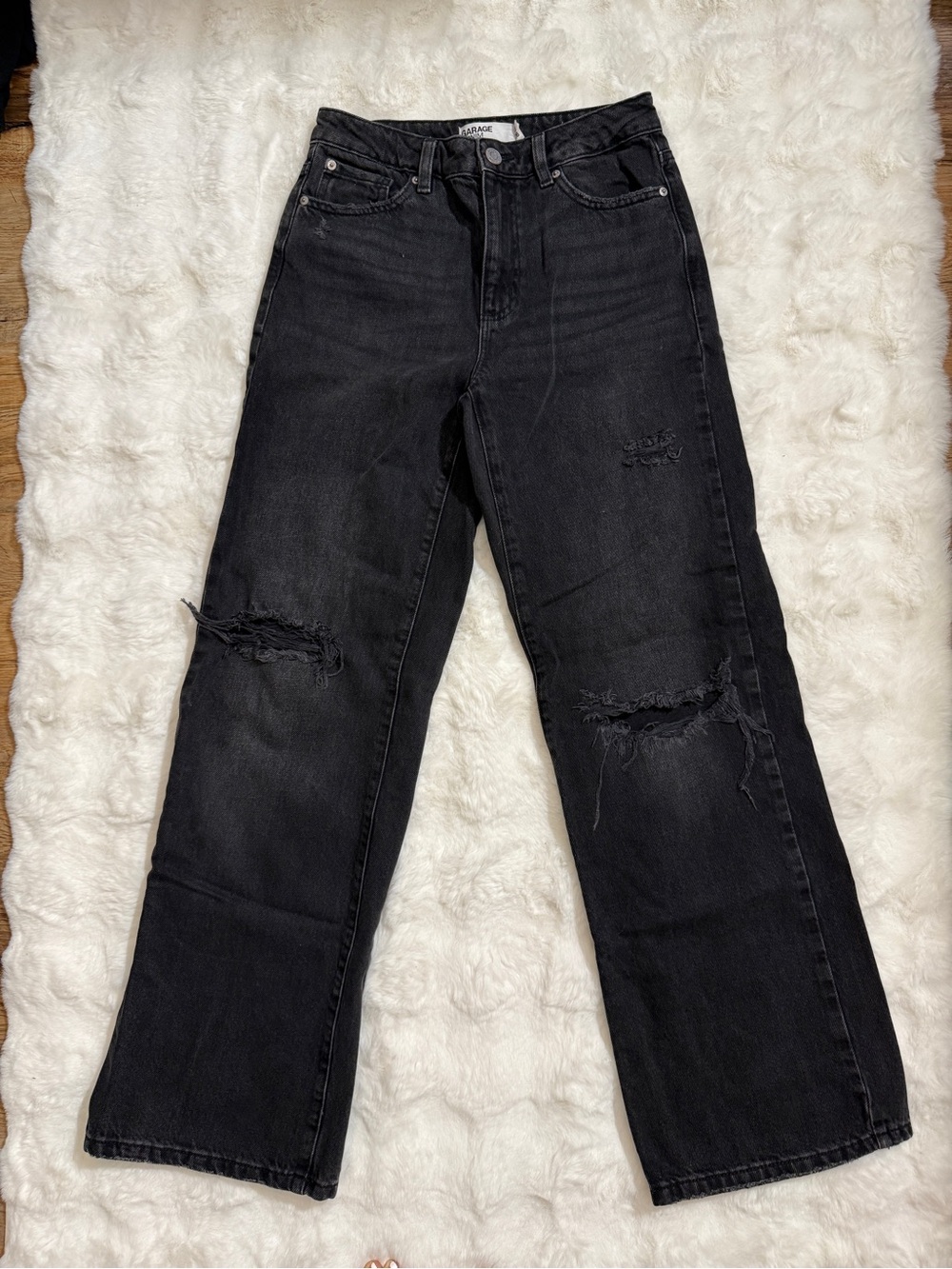 Garage Black Wide Leg Distressed Jeans Size 03/26